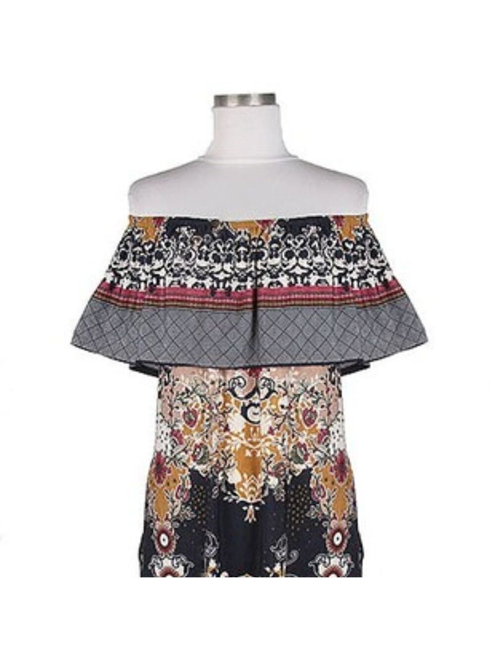 TRÏBE Off The Shoulder Strapless Bohemian Floral MIDI Sundress Size Medium NWT - Picture 3 of 6